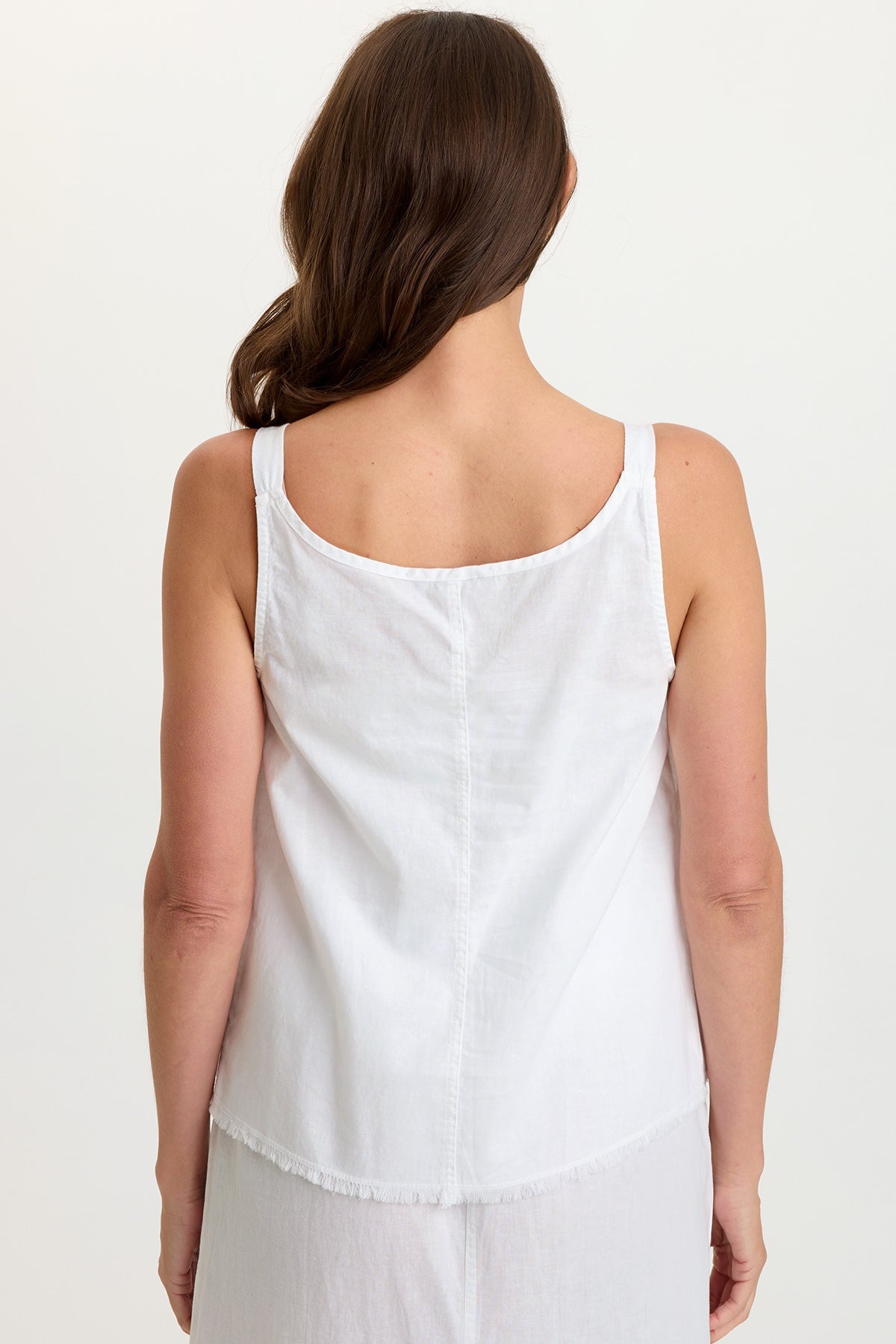 Wearables Shawnie Linen Billowy Pintuck Tank with distressed hem and side slit detail in White White - XCVI