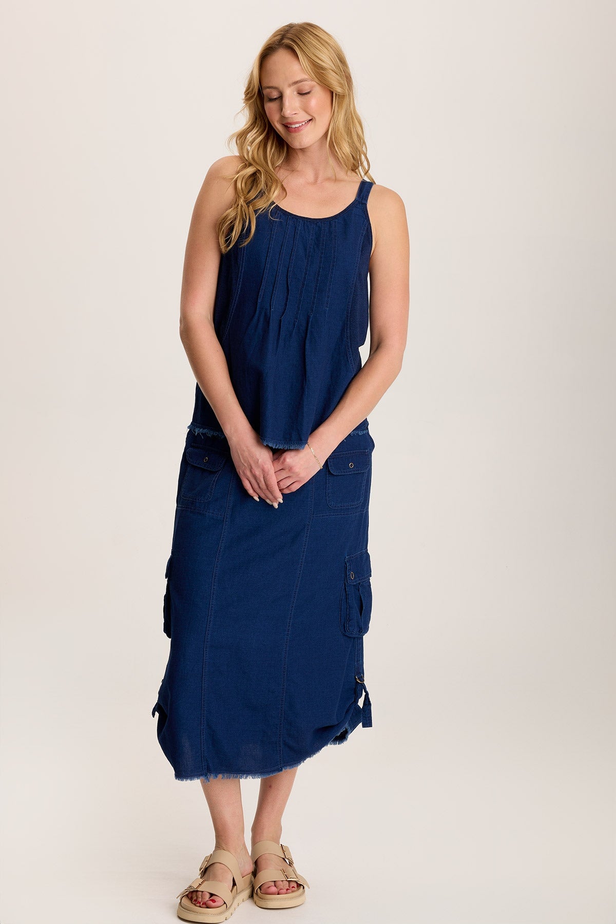 Norelle Flowy Pintuck Mock-Denim Twill Tank Sluice Wash - XCVI