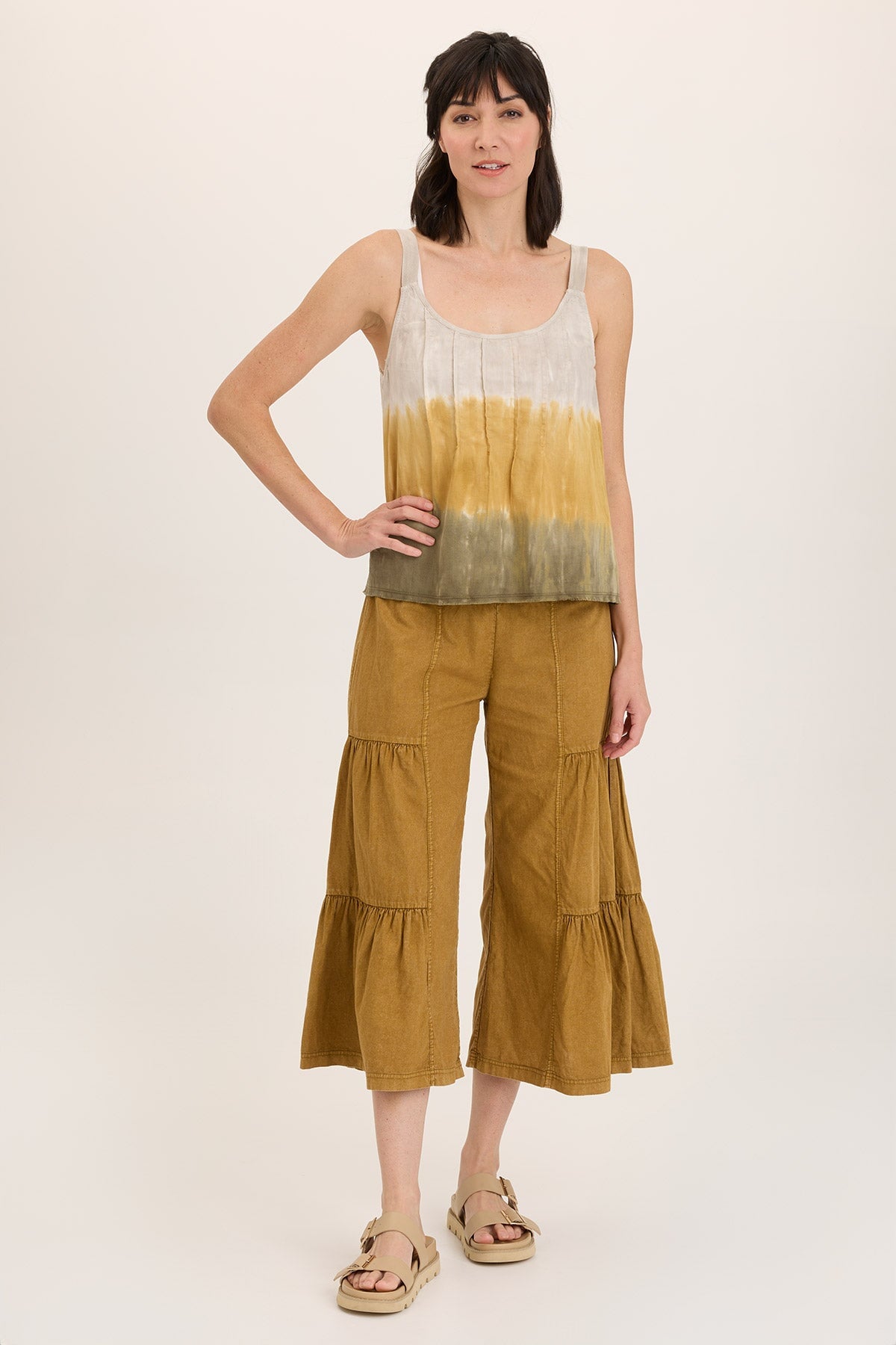 Wearables Shawnie Flowy Linen Pintuck Tank Tricolor Ombre Voyage - XCVI