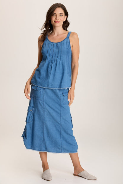Norelle Flowy Pintuck Mock-Denim Twill Tank Etiolate Wash - XCVI