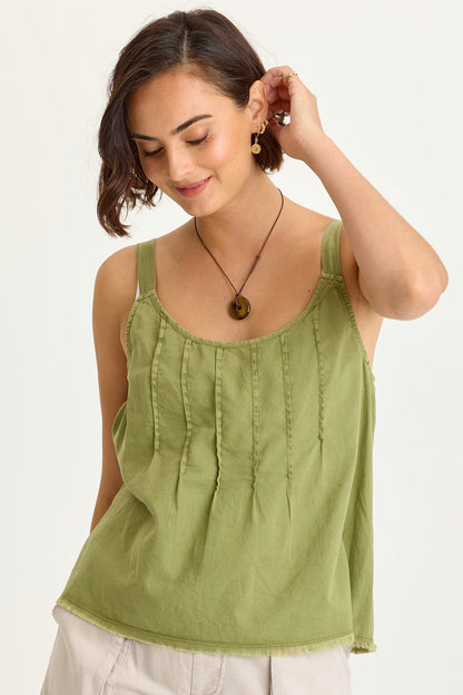 Wearables Shawnie Flowy Linen Pintuck Tank Garnish Pigment - XCVI