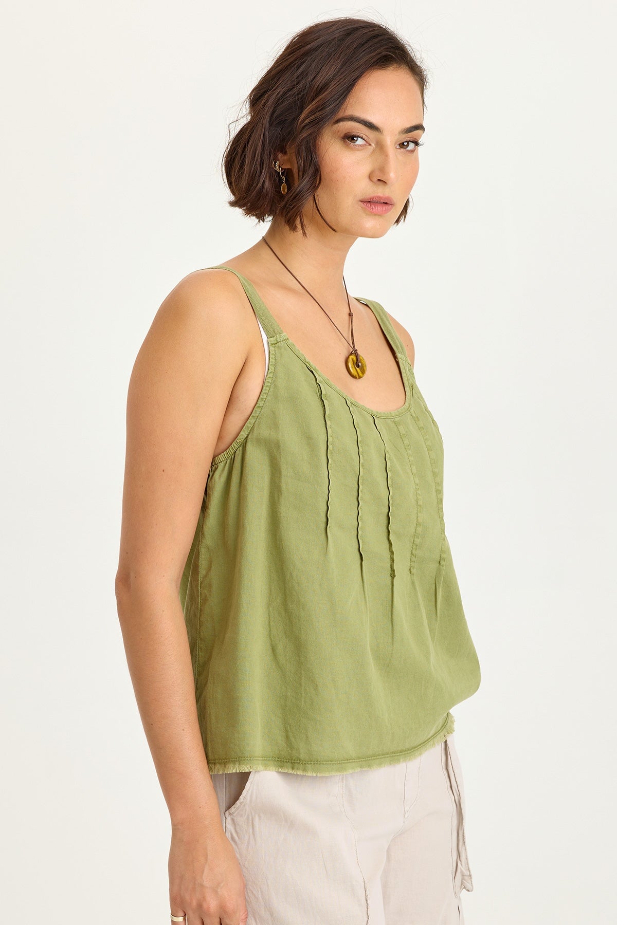Wearables Shawnie Flowy Linen Pintuck Tank Garnish Pigment - XCVI