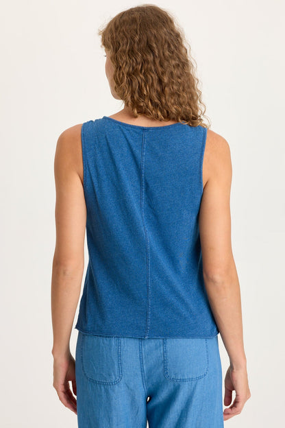 Cobie Printed Indigo Twill Cord-Cinch Tank Etiolate Wash - XCVI