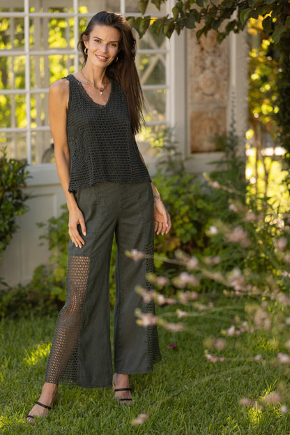Grazie Crochet Tank – Layered Look with Textured Detail Silken Pine Pigment - XCVI