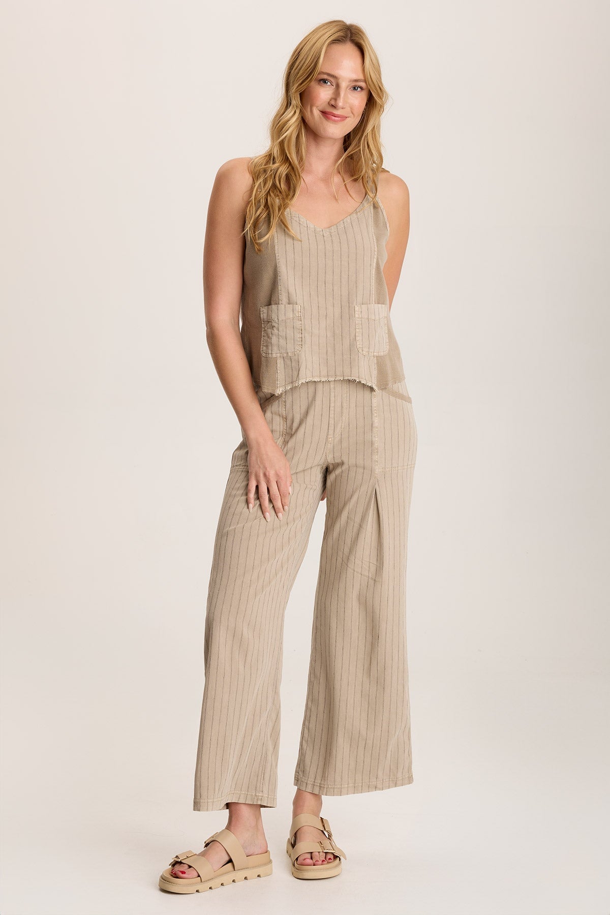 Ludora Linen Tank – Striped with Sharkbite Hem Tanglewood Pigment - XCVI