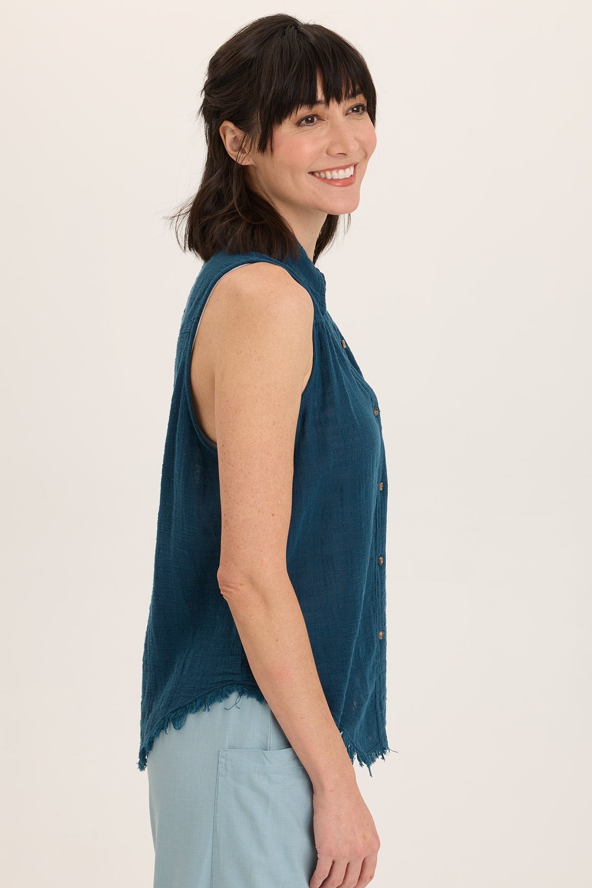 Wearables Otto Cotton Gauze Distressed Button-Up Tank Abyss Pigment - XCVI