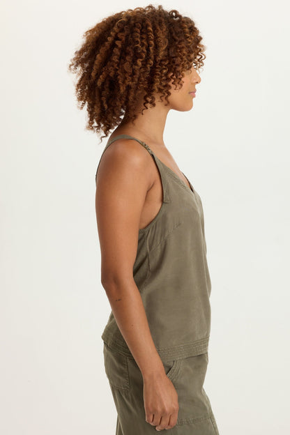 Faizon Tencel Twill Adjustable Buckle Straps Tank English Moss - XCVI
