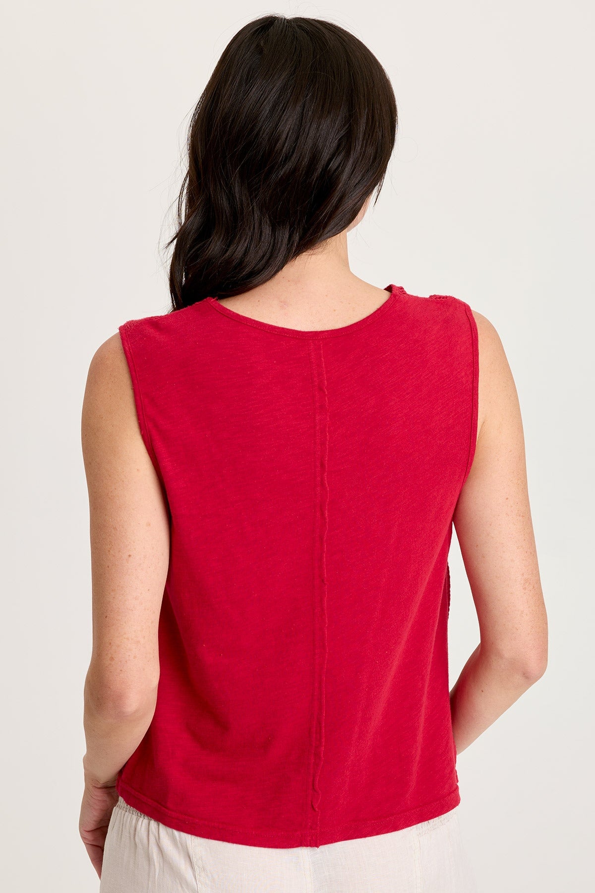 Reid Gauze V-Neck Sleeveless Top with Crochet Front Trim Red Garnet - XCVI