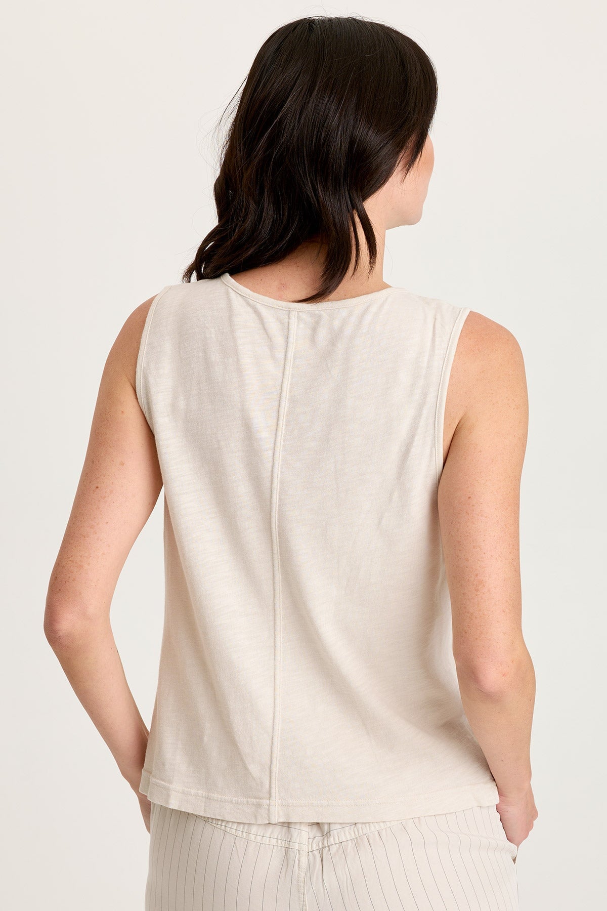 Siska Pinstripe Twill V-Neck Tank Sonic Silver - XCVI