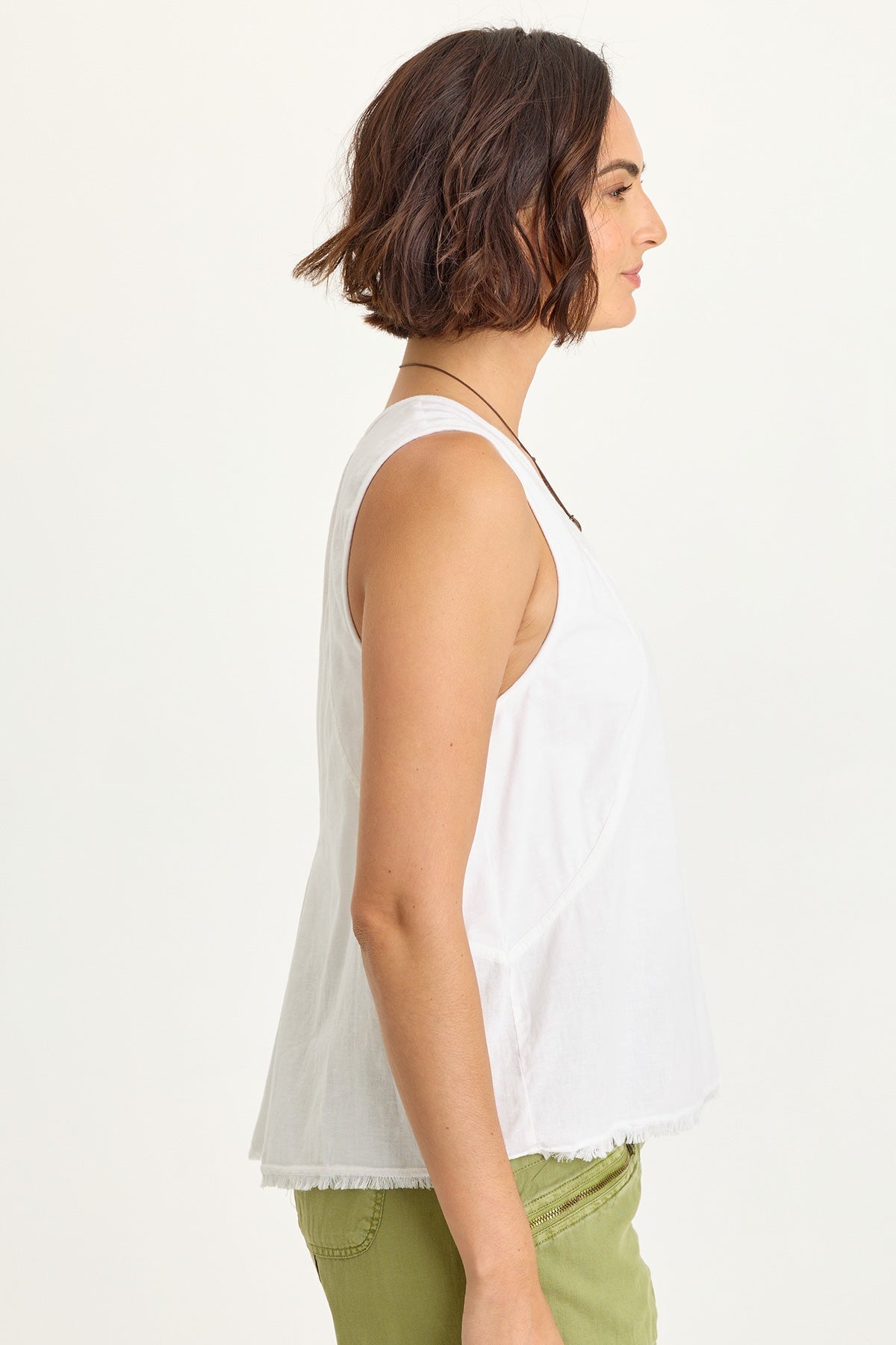 Wearables Mazie Linen/Jersey V-Neck Tank White - XCVI