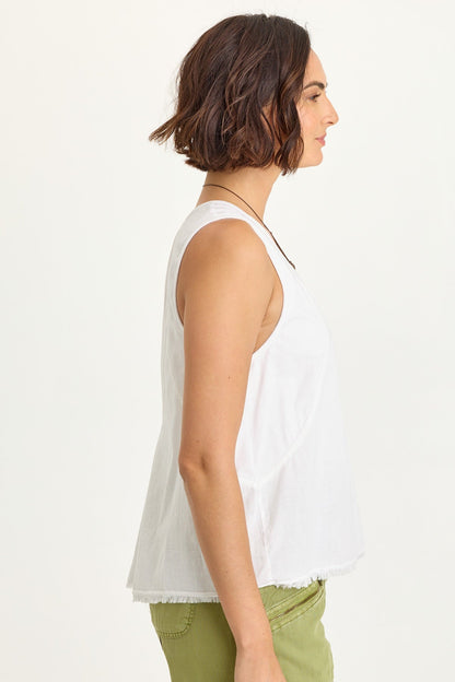 Wearables Mazie Linen/Jersey V-Neck Tank White - XCVI