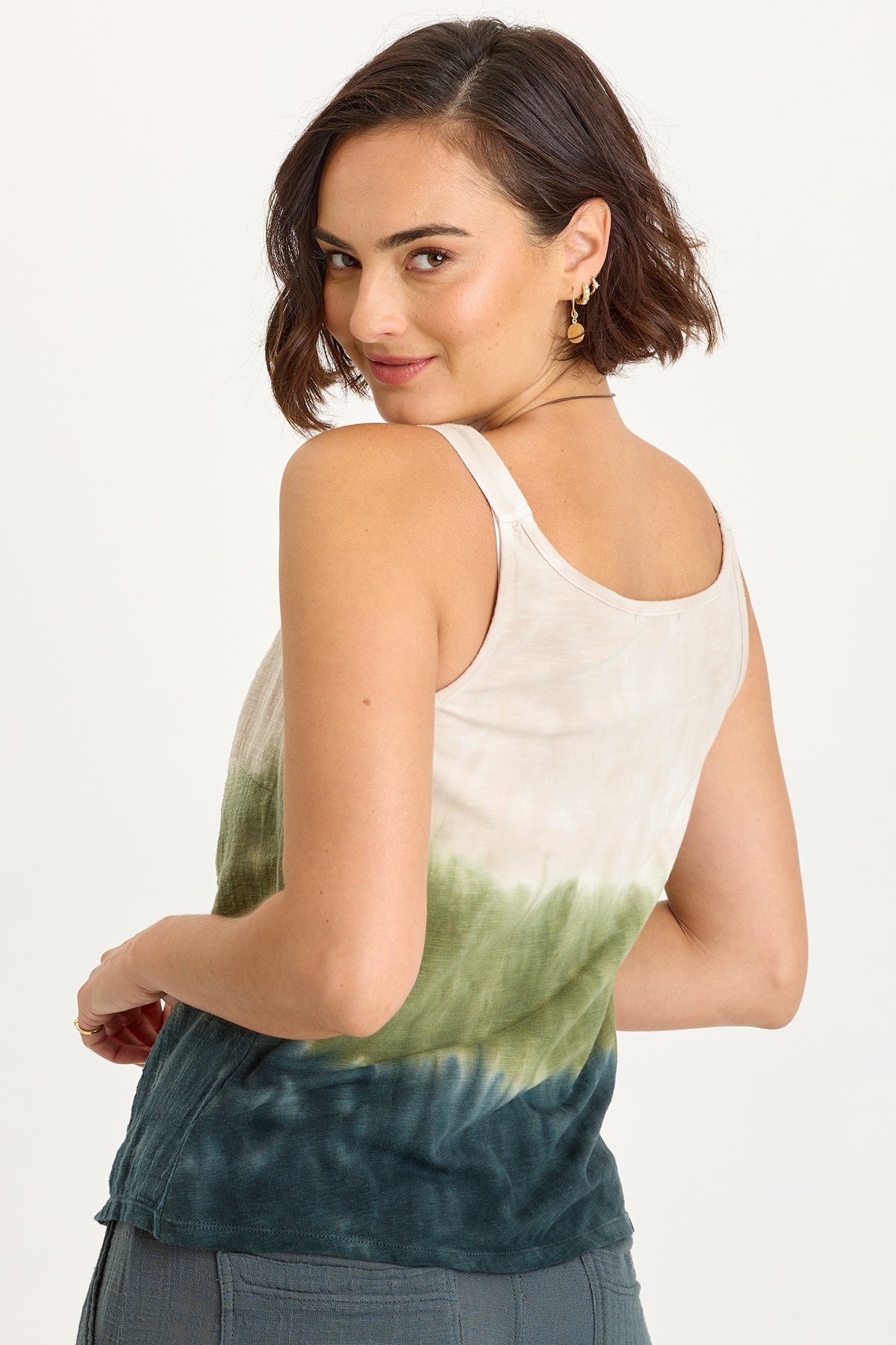 Wearables Cotton Gauze/Jersey Box Pleat Front Strap Tank Tricolor Ombre Hawthorn - XCVI