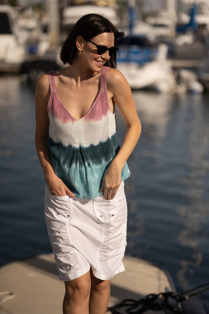 Hedley Lightweight Gauze + Soft Jersey Pleat Tank Aerial Wash Vintage - XCVI