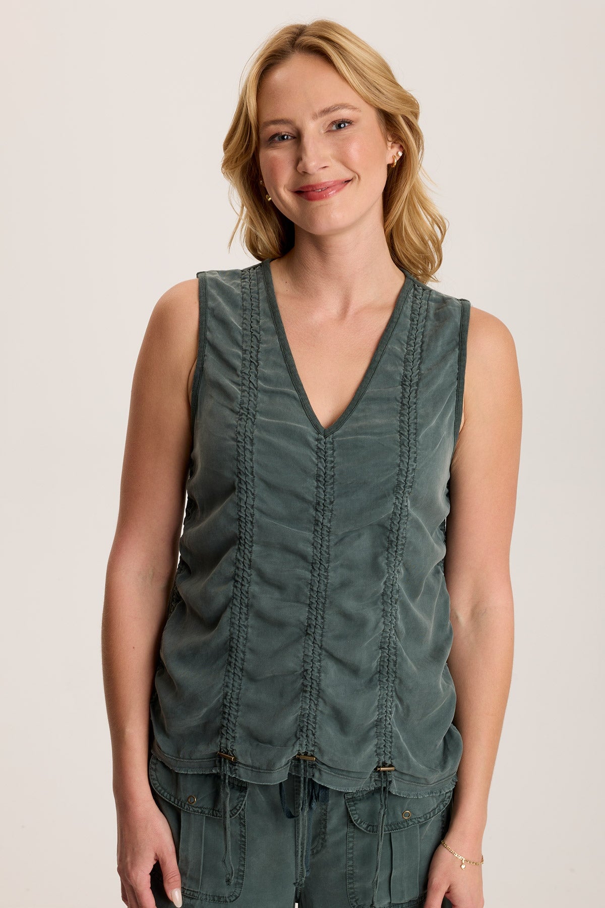 Mitzi Twill Cinched Cord Tank Silken Pine Pigment - XCVI