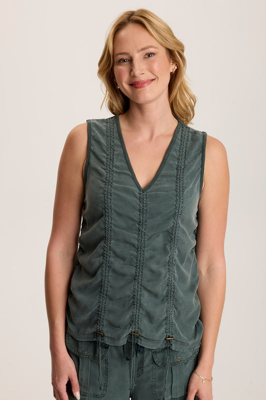 Mitzi Twill Cinched Cord Tank Silken Pine Pigment - XCVI
