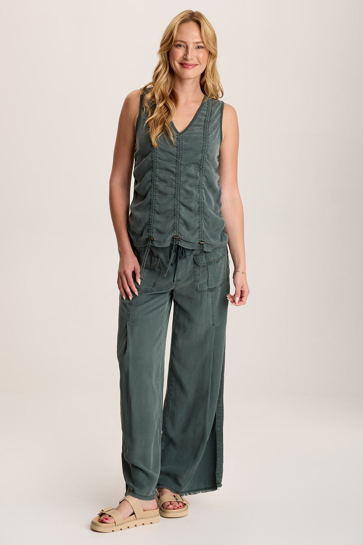 Mitzi Twill Cinched Cord Tank Silken Pine Pigment - XCVI