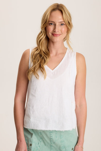 Estine Linen V-Neck Tank Top White - XCVI