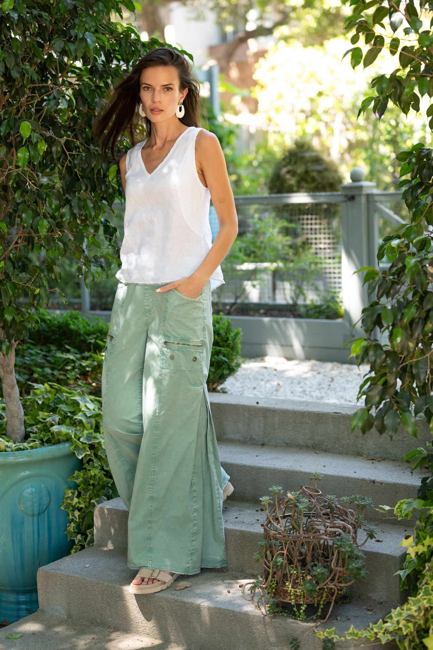 Estine Linen V-Neck Tank Top White - XCVI