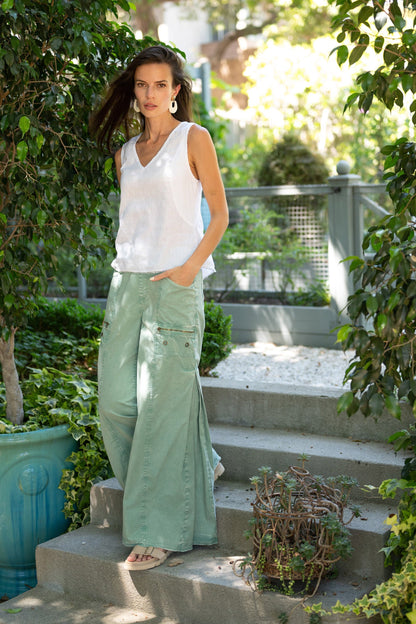 Estine Linen V-Neck Tank Top White - XCVI