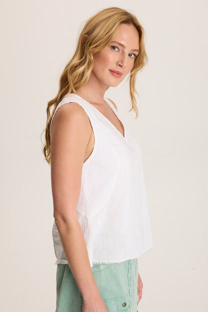 Estine Linen V-Neck Tank Top White - XCVI
