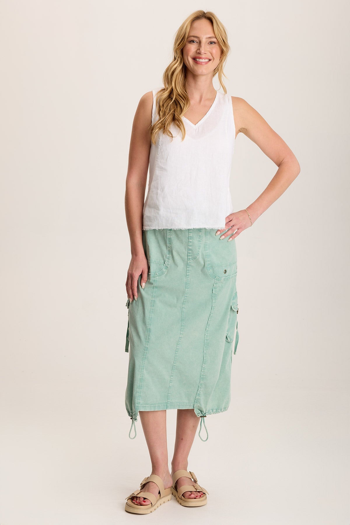 Estine Linen V-Neck Tank Top White - XCVI