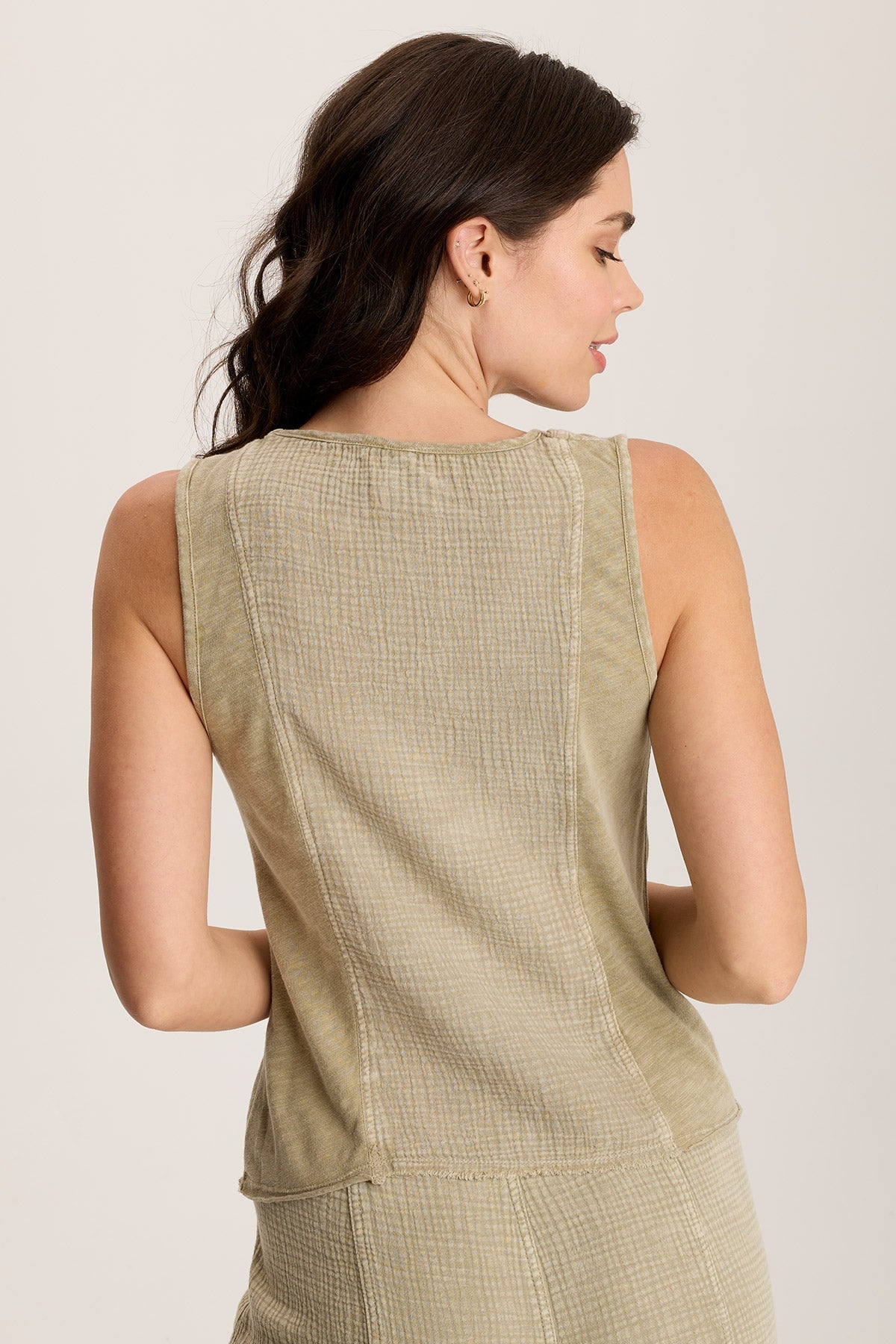 Kirkley Gauze/Jersey V-Neck Tank Distress Wash Biscuit - XCVI