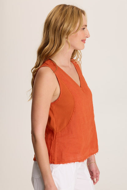 Estine Linen V-Neck Tank Top Oriole - XCVI