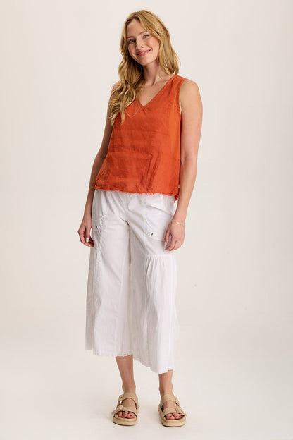 Estine Linen V-Neck Tank Top Oriole - XCVI