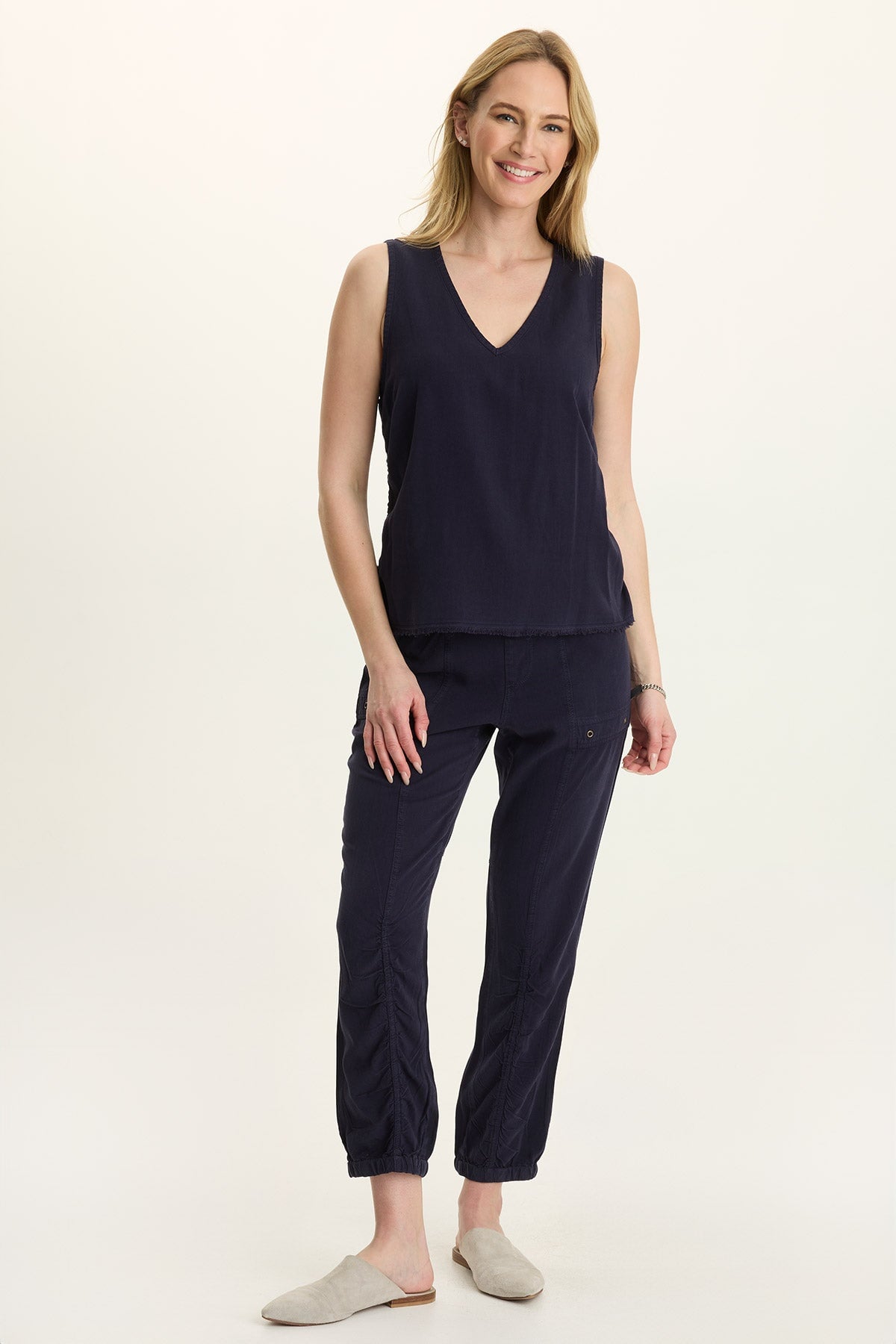 Wearables Ilieana Cinched Twill Tank Navy - XCVI