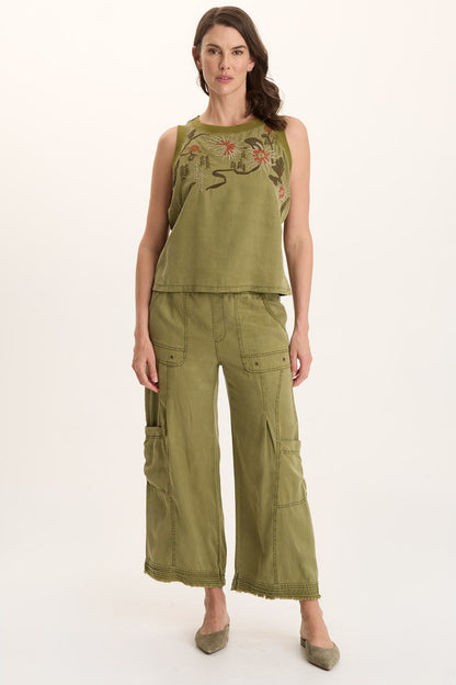 Embroidered Katrine Twill Novelty Tank Thicket Pigment - XCVI