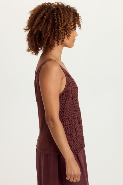 Shire Jersey-Lined 100% Cotton Crochet Tank Briar Wood - XCVI