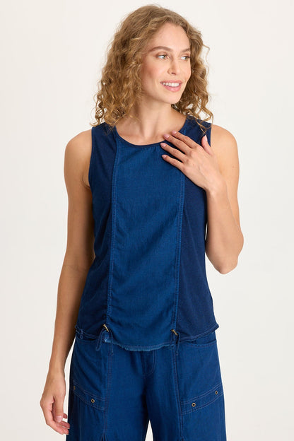 Cobie Indigo Twill Cord-Cinch Tank Sluice Wash - XCVI