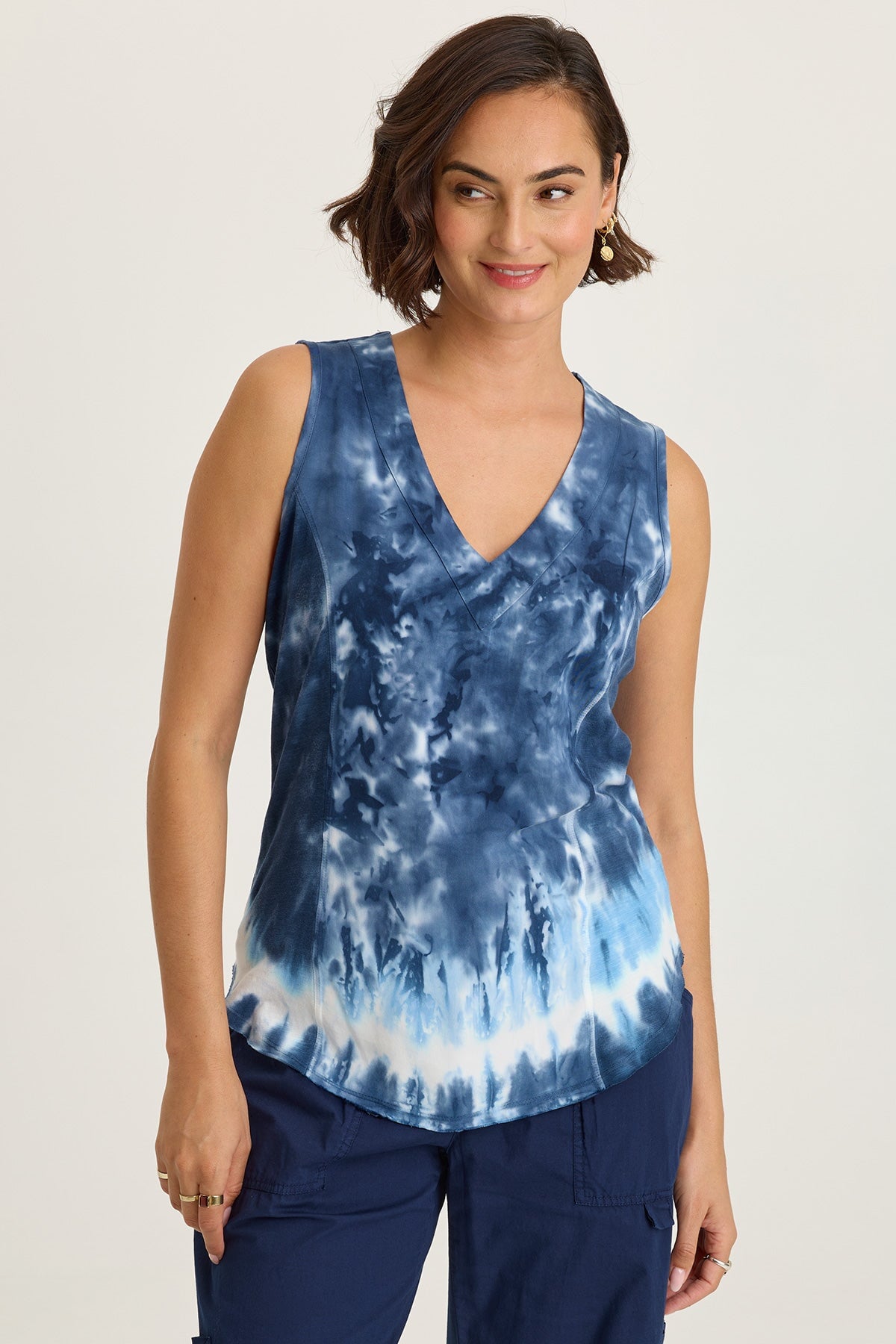 Wearables Nila Twill-Front Jersey-Back V-Neck Tank Aberrant Wash - XCVI