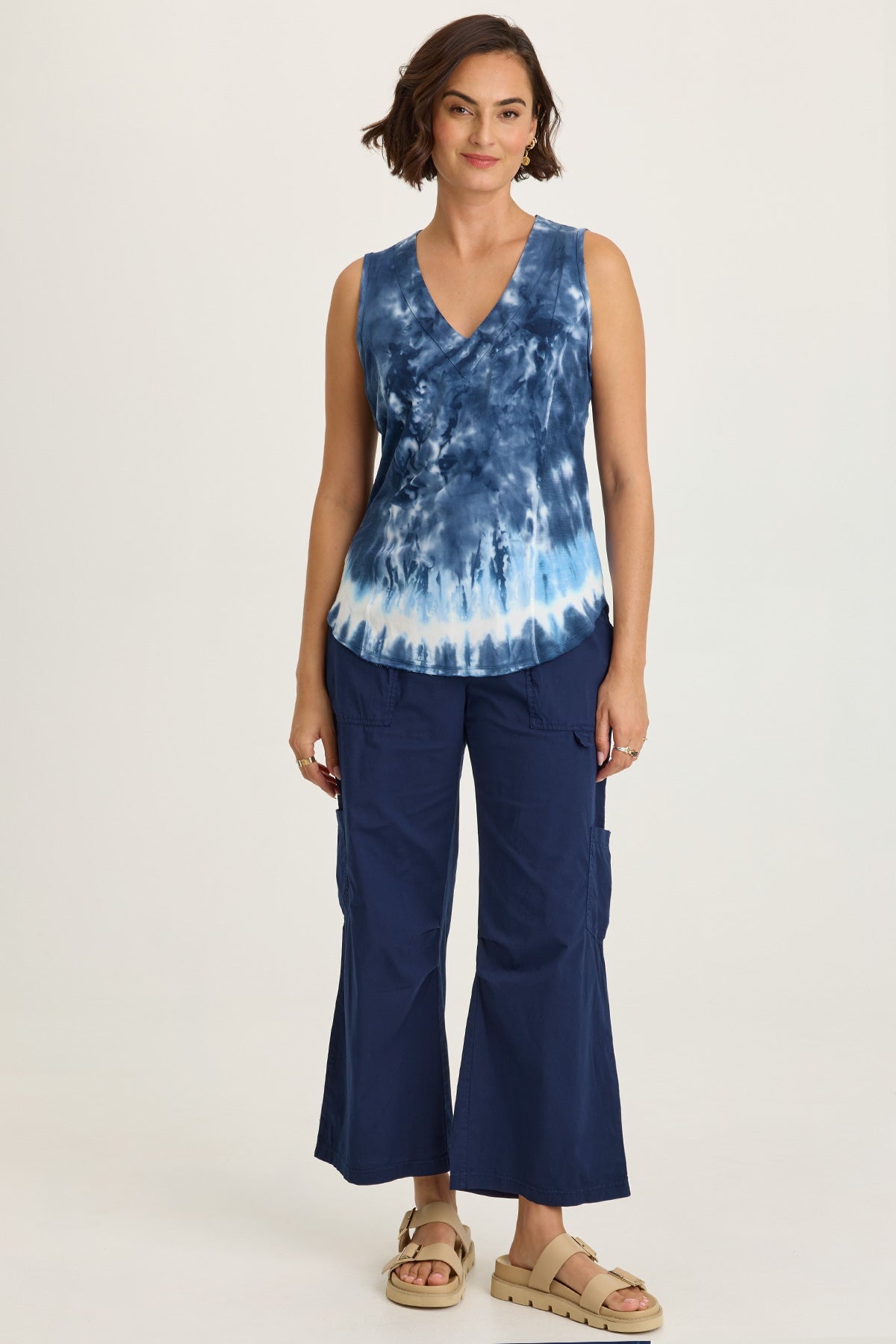 Wearables Nila Twill-Front Jersey-Back V-Neck Tank Aberrant Wash - XCVI
