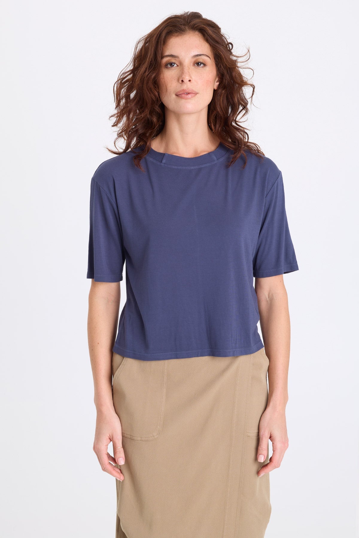 Nonus Jersey Short Sleeve Dropped Shoulder Top Bluestone - XCVI