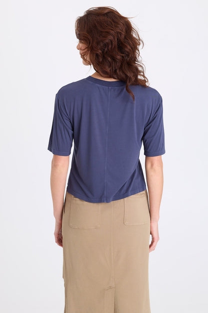 Nonus Jersey Short Sleeve Dropped Shoulder Top Bluestone - XCVI