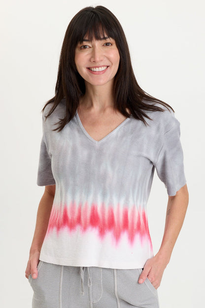Lorn 100% Cotton Crepe Knit Short Sleeve V-Neck Tee Paradox Wash Magma - XCVI