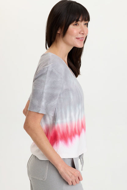 Lorn 100% Cotton Crepe Knit Short Sleeve V-Neck Tee Paradox Wash Magma - XCVI