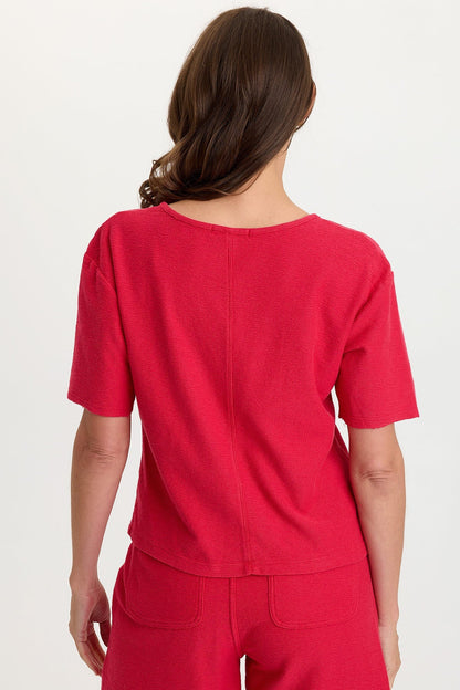 Lorn 100% Cotton Crepe Knit Short Sleeve V-Neck Tee San Marzano Pigment - XCVI