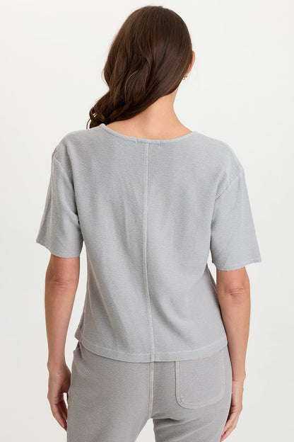 Lorn 100% Cotton Crepe Knit Short Sleeve V-Neck Tee Soft Pebble Pigment - XCVI