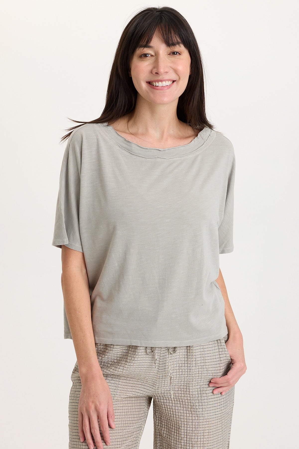 Lyra Slub Jersey Dolman Sleeve Raw-Edge Boatneck Tee Whitecap Pigment - XCVI