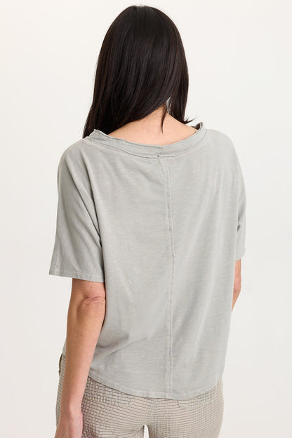 Lyra Slub Jersey Dolman Sleeve Raw-Edge Boatneck Tee Whitecap Pigment - XCVI