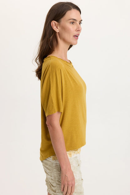 Lyra Slub Jersey Dolman Sleeve Raw-Edge Boatneck Tee Radiance Pigment - XCVI