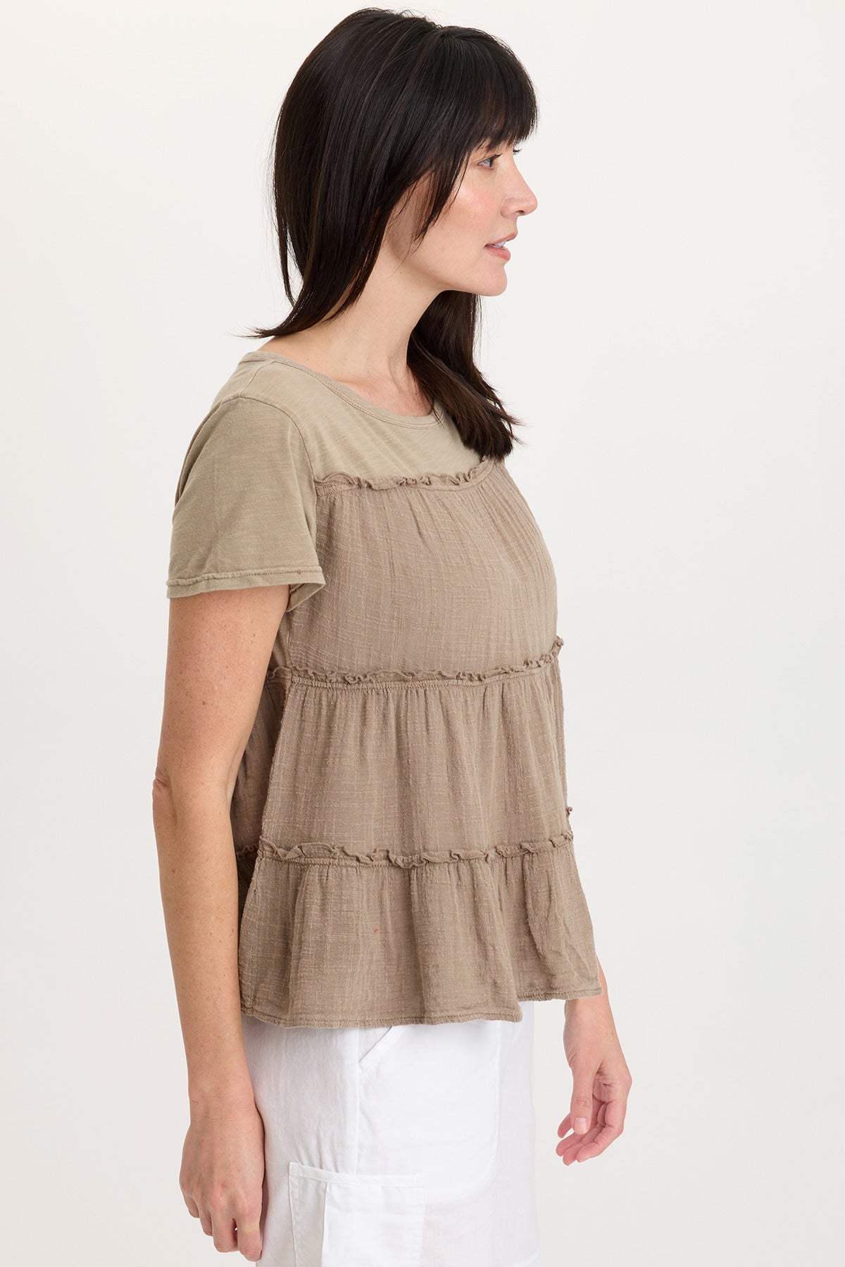 Balinda 100% Cotton Gauze Short Sleeve Babydoll Tiered Panels Top Roadside Pigment - XCVI