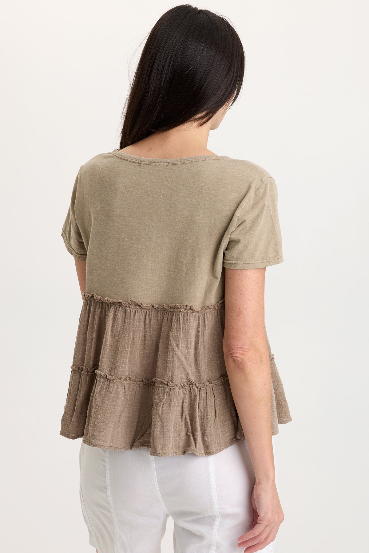 Balinda 100% Cotton Gauze Short Sleeve Babydoll Tiered Panels Top Roadside Pigment - XCVI