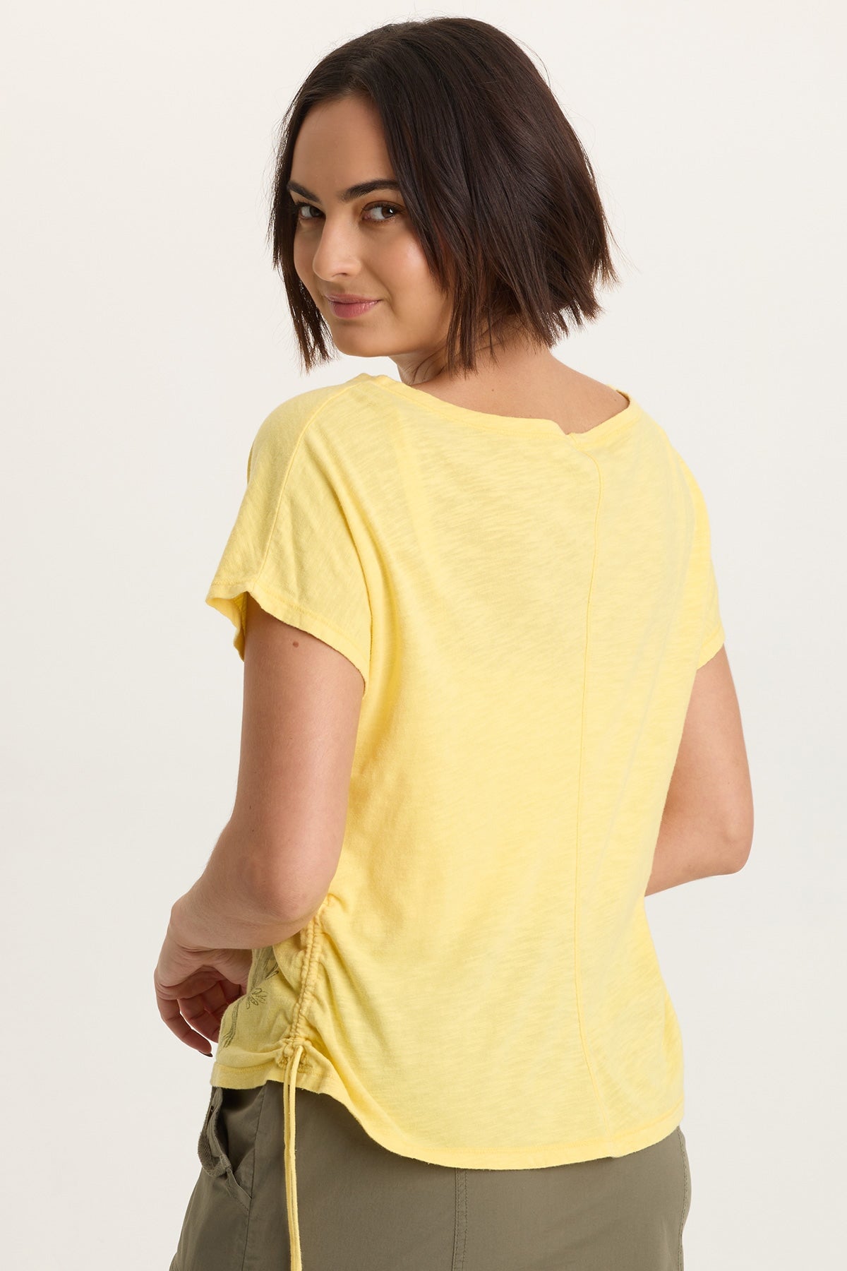 Printed Cohn Cotton Modal Jersey Cinchable Side Scoop Neck Tee Squash Blossom - XCVI