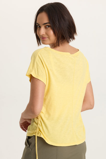 Printed Cohn Cotton Modal Jersey Cinchable Side Scoop Neck Tee Squash Blossom - XCVI