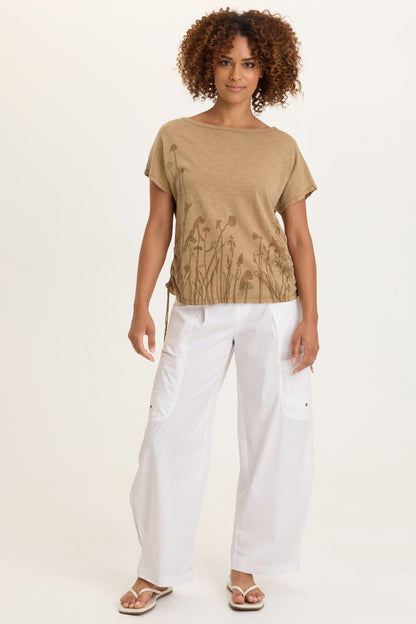 Printed Cohn Cotton Modal Jersey Cinchable Side Scoop Neck Tee Sepia Pigment - XCVI