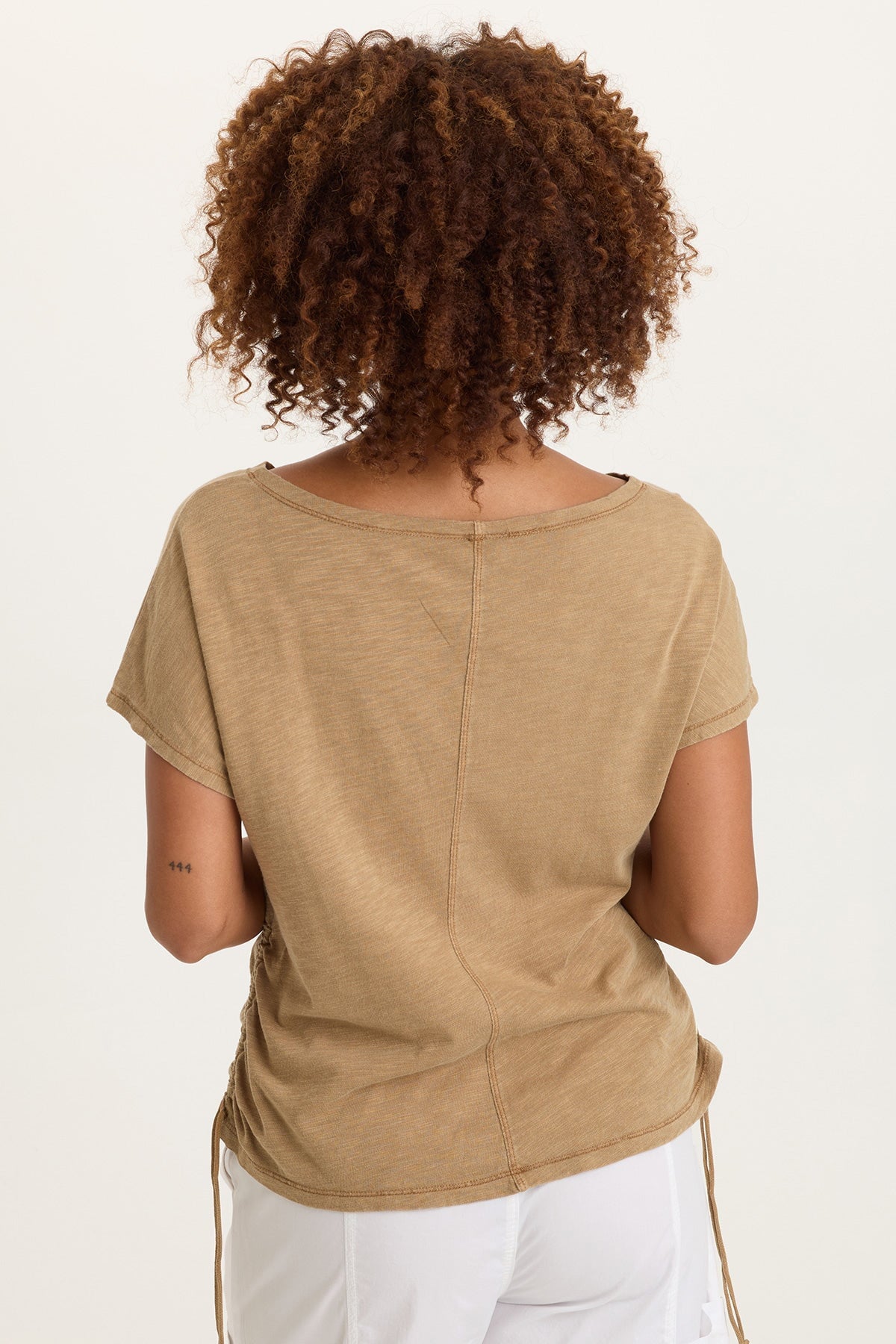 Printed Cohn Cotton Modal Jersey Cinchable Side Scoop Neck Tee Sepia Pigment - XCVI