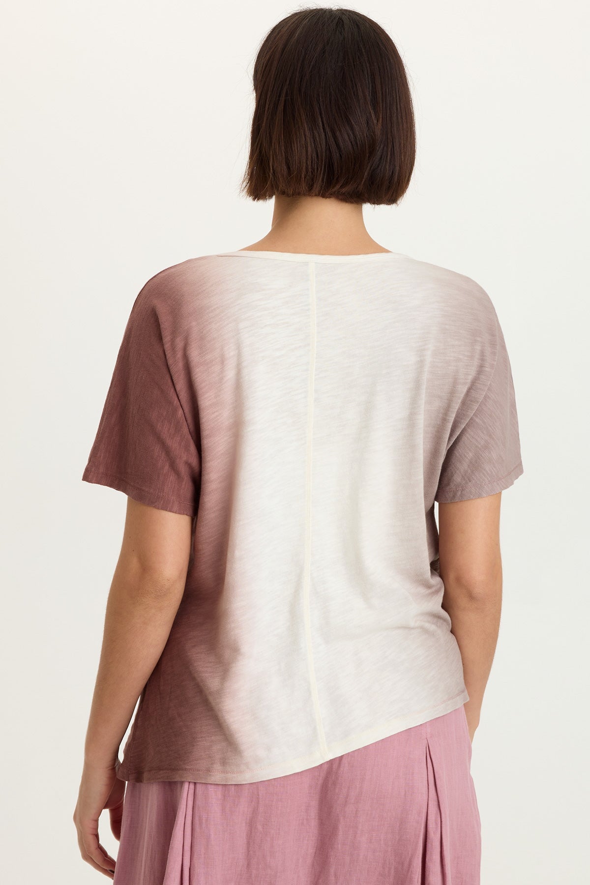 Anshel Cotton Modal Jersey Asymmetrical Wave Hem V-Neck Short Sleeve Tee Motley Ombre Paraph - XCVI